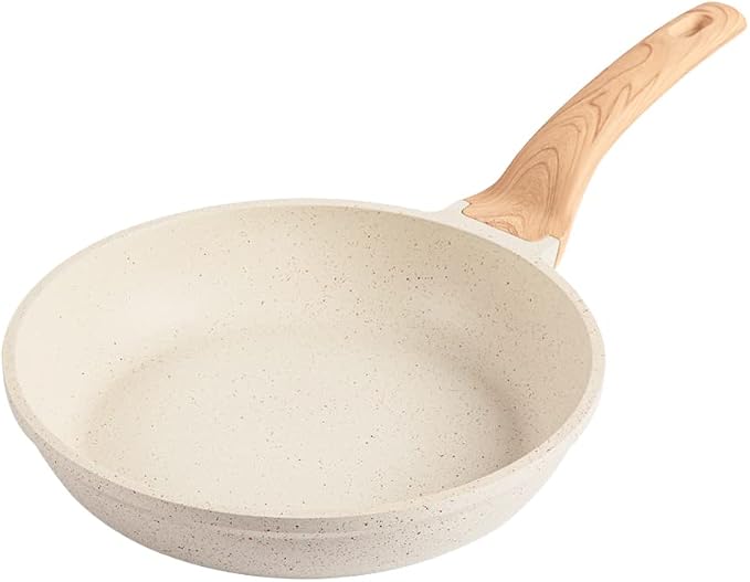 CAROTE Non Stick Frying Pan Skillet, Omelet Pan, Healthy Non Toxic Granite Chef Pan, Induction Compatible Egg Frying Pan with Heat-Resistant Handle, PFOA-Free,Cream White, 10"