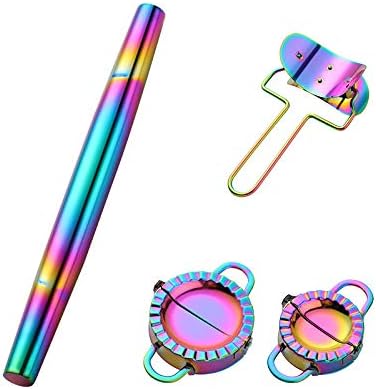 Buyer Star Rainbow rolling pin-15.8-inch Professional Rolling Pin Fondant, Dumplings, Cookies, Pizza Dough, Pasta, Pie Crust, Pastry - Metal French Rolling Pin Roller (NO.0)