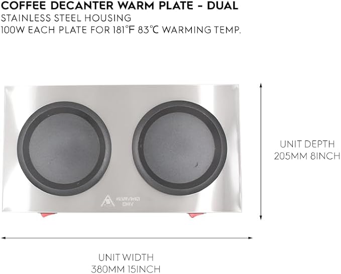 Commercial Coffee Decanter Warm Plate (Dual Plate), Stainless Steel Structure with Non-Stick Aluminum Plate Shaped for Standard Decanter, Ideal for Cafe, Break Room, Buffet, Event and Commercial Use