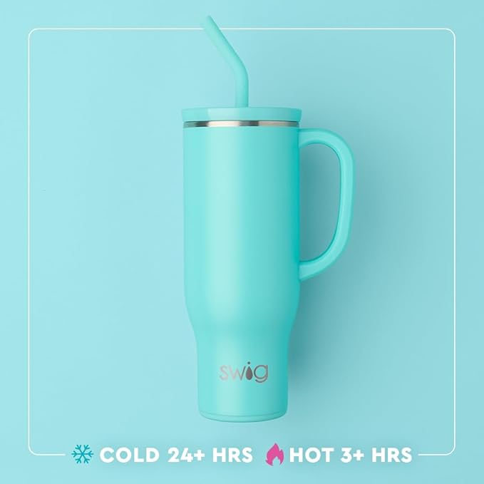 Swig Life 30oz Mega Mug, 30oz Tumbler with Handle and Straw, Large Insulated Tumblers, Cup Holder Friendly Travel Mug, Stainless Steel 30 oz Tumbler, Reusable Insulated Water Bottle (Mahjong)