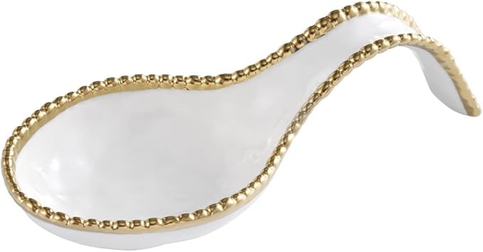 Pampa Bay Golden Salerno Titanium-Plated Porcelain Spoon Rest, 9.5 x 4in