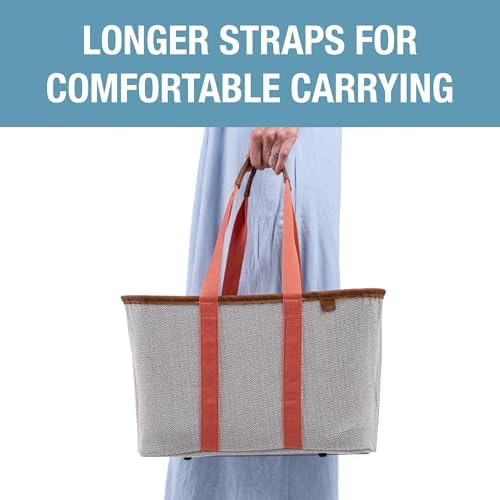CleverMade Collapsible LUXE Tote, 30L Foldable Grocery Shopping Bag, Reusable