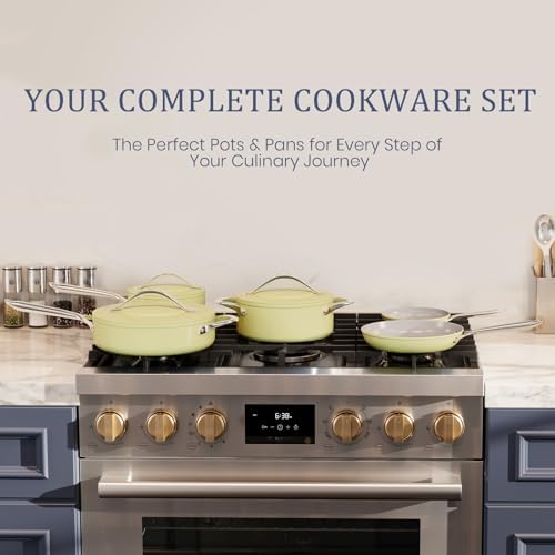 Healthy Ceramic Nonstick Cookware Set-11″ 4.5qt Non-Toxic Ceramic Sauté Pan w/ Lid & 10″ Nonstick Ceramic Frying Skillet, PTFE/PFOA/PFAS Free, Oven & Dishwasher Safe, All Cooktops Compatible, Even Hea