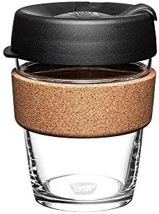 KeepCup Brew Cork - Reusable Coffee Cup Tempered Glass and Natural Cork, M 12oz/340ml - Black (Pack of 10)