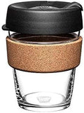 KeepCup Brew Cork - Reusable Coffee Cup Tempered Glass and Natural Cork, M 12oz/340ml - Black (Pack of 10)