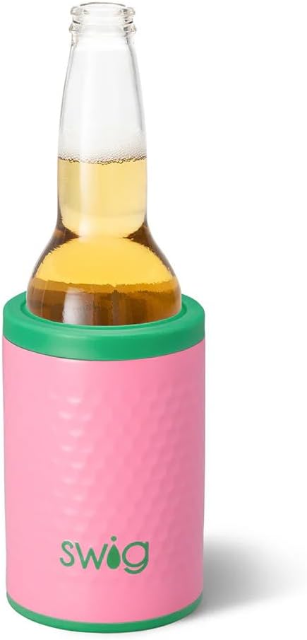 Swig Life Standard Can Cooler, 12oz Insulated Bottle & Can Holder, Stainless Steel Cooler, Covers for Standard 12 oz Beer Bottles, Beach Accessories for Women in Azalea Golf Ball