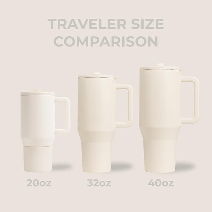HydroJug Traveler 32oz, Insulated Tumbler with Handle & Straw, Cream