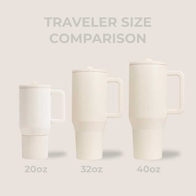 HydroJug Traveler 40oz, Insulated Tumbler with Handle & Straw, Cream