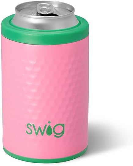Swig Life Standard Can Cooler, 12oz Insulated Bottle & Can Holder, Stainless Steel Cooler, Covers for Standard 12 oz Beer Bottles, Beach Accessories for Women in Azalea Golf Ball