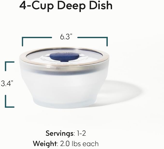 Anyday 4-Cup Microwave Cookware & Glass Container with Glass Lid, Plastic-Free Deep Food Storage | Stackable Airtight Steamer with Vented Lid for Microwave-Safe Reheating, Steaming Vegetables & Rice