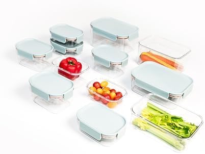 LocknLock Tritan Plastic Bisfree Modular Plus Food Storage Container Set, BPA-Free, Stackable, Microwave, Freezer-Safe, 24-Piece Set with 12 Boxes and 12 Lids, Mint