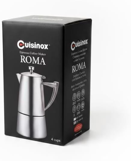 CUISINOX Roma Satin Stainless Steel Moka Pot Stovetop Espresso Maker, 4-Cup (6 oz)