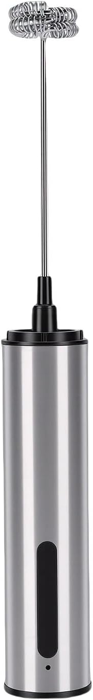 Rechargeable Milk Frother, Electric Foamer Wand, Handheld Drink Mixer with 5 Stainless Steel Whisks, Ideal for Hot Chocolate & Cappuccino