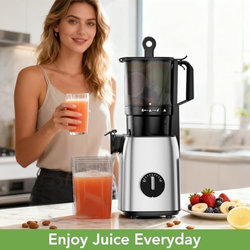 Cold Press Juicer Slow Juicer with Stainless Steel Base, 5.4 Inch Wide Feed Chute, Juicer Machines For Whole Fruits & Vegetables, Slow Masticating Juice Makers