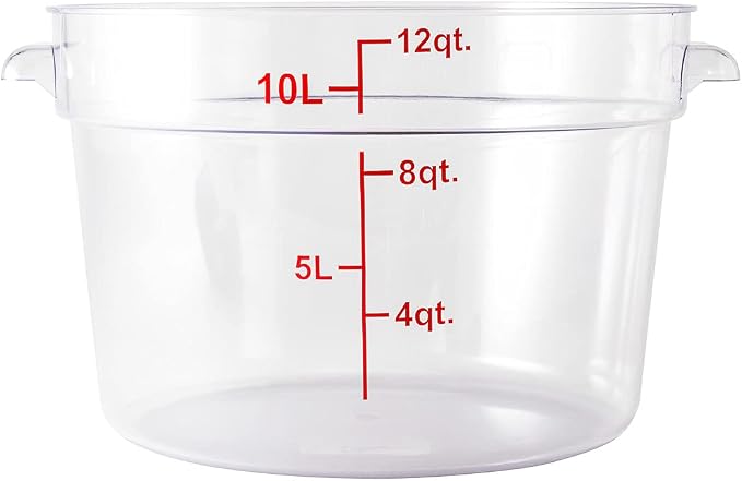 Restaurantware Met Lux 12 Quart Food Storage Containers 10 Round Commercial Storage Containers - Lids Sold Separately With Volume Markers Clear Plastic Food Prep Buckets Space-Saving Storage