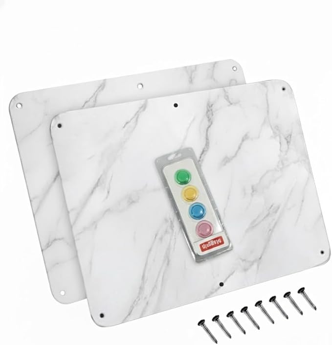 17.5inchX11.5inch Large Stainless Steel Plate for Magnets, 3M Adhesive Back, Mounting Screws, Ideal for Magnetic Shelf, Colorful Magnets as a Gift. Mount Anywhere! (Carrara Marble, 2 Pack)