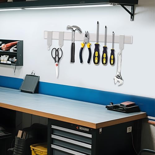 19 Inch Magnetic Knife Holder with Hooks, Strong Wall Mount Magnetic Knife Rack for Kitchen, Stainless Steel Knife Strip Organizer for Utensils, Spoons, Forks
