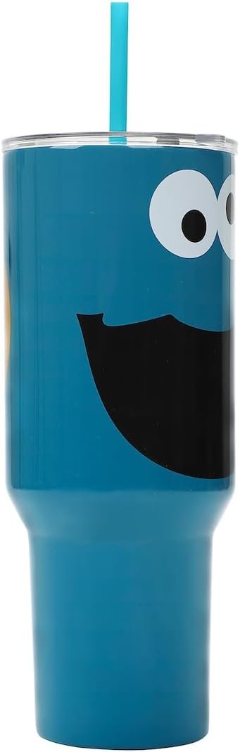 Bioworld Sesame Street Cookie Monster 40 Oz Blue Stainless Steel Tumbler with Handle