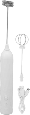 Rechargeable Milk Frother & Egg Beater 3Speed Handheld Electric Whisk with 2 Stainless Steel Heads USB Charging for Coffee Matcha Hot Chocolate (White)