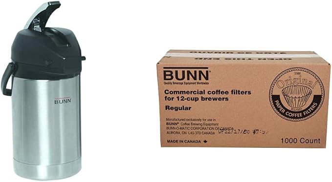 BUNN 2.5 Liter Stainless Steel Airpot 12-Cup Commercial Coffee Filters, 1000 count