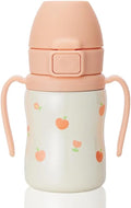 GROSMIMI Insulated 316 Stainless Steel Spill Proof Straw Cup, Water bottle with Flip Top for Toddlers, BPA Free (peach flower, 6oz)