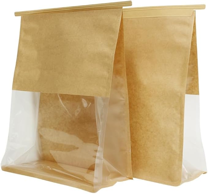 50 Pack Paper Bread Bags for Homemade Bread Sourdough Bread Bags Large Paper Bakery Bag with Window for Baked Food Packaging Storage, Brown(9x4.3x11 Inches)