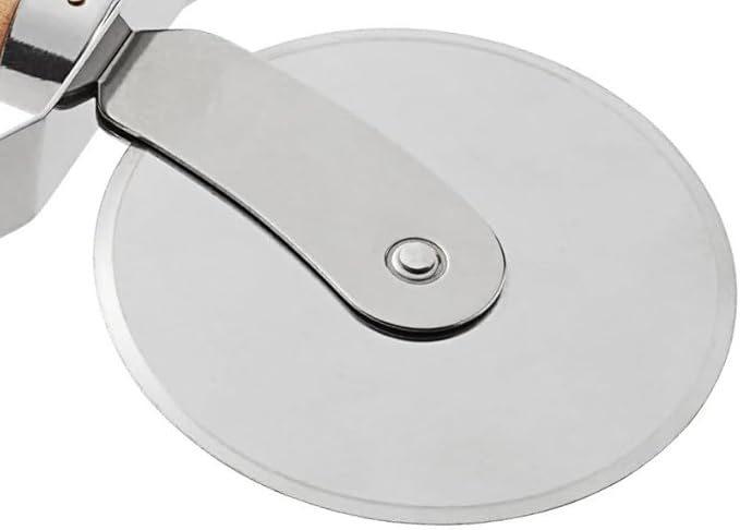 Soro Essentials- 4" Stainless Steel Pizza Cutter Wheel with Wooden Handle- Pizza Wheel Slicer Built in Finger Guard for Safety Pizza Wheel Sharp Blade for Cutting Through Crusts Pies and Comfort Grip