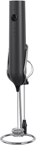 Rechargeable Handheld Milk Frother Set with 3 Speeds, Electric Foam Maker for Coffee Latte, Stainless Steel Whisk and Base Included(Black)