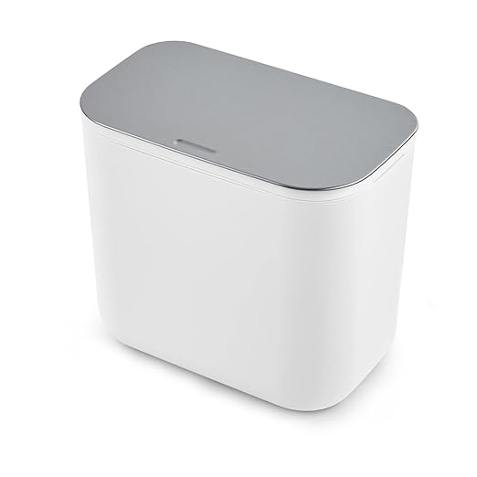 Hanging Kitchen Trash Can with Lid - 1.8 Gallon Small Compost Bin for Cabinet Door, Under Sink - Odor-Sealing Stainless Steel Top Food Waste Bin for RV, Bathroom, Office - Indoor Recycling Bin