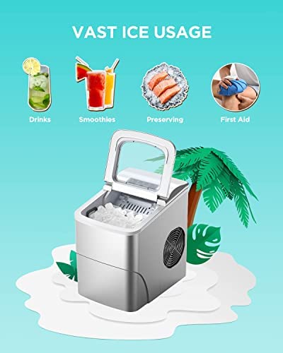 Ice Makers Countertop - Silonn Portable Ice Maker Machine for Countertop, Make 26 lbs Ice in 24 hrs, 2 Sizes of Bullet-Shaped Ice with Ice Scoop and Basket, Silver