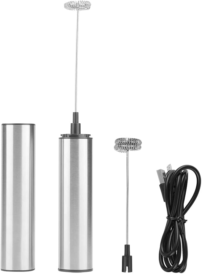 Electric Milk Frother, Stainless Steel Coffee Foam Maker Rechargeable Coffee Whipper Handheld Blender Whisk with USB Port for Latte, Cappuccino, Hot Chocolate, Egg