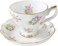 British Bone China Coffee Cup with Saucer and Spoon for Latte Americano Cups with Saucer Porcelain Tea Cup Set, Cups and Saucers 3 Piece Set（6.8oz） (A-white)