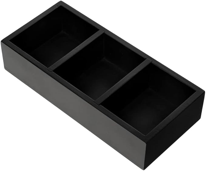 Restaurantware-9.5 x 4.25 x 2 Inch Coffee Condiment Organizer, 1 Rectangle Creamer Organizer - 3 Compartments, Black Bamboo Coffee Accessory Caddy, Won't Chip, For Tea And Sugar Packets