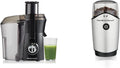 Hamilton Beach Juicer Machine, Big Mouth Large 3” Feed Chute & 4.5oz Electric Coffee Grinder For Beans, Spices & More, Stainless Steel Blades, Silver (80350RV)