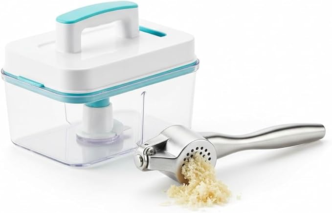 Garlic Crusher & 16-in-1 Vegetable Chopper Bundle – Stainless Steel Garlic Press with Multifunction Mandoline Slicer, Onion Chopper, Food Processor & Kitchen Prep Tools