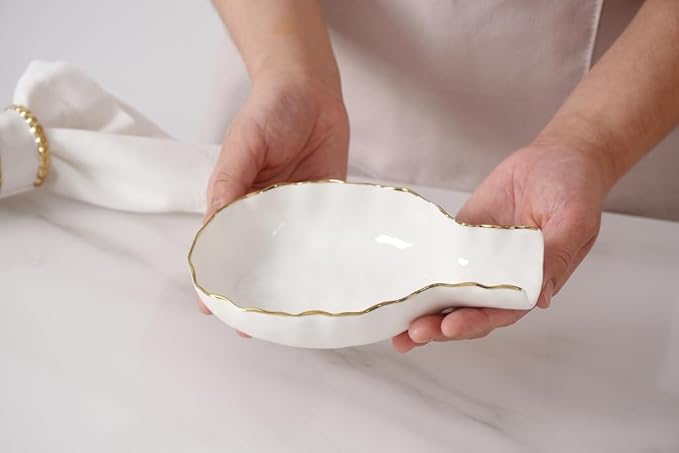 Pampa Bay Golden Salerno Titanium-Plated Porcelain Spoon Rest (White and Gold)