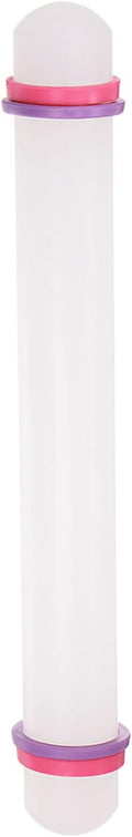 HARFINGTON Fondant Rolling Pin 9 Inch x 0.98 Inch Adjustable Guide Rings Non-Stick PP Plastic Fondant Roller Dough Roller Kitchen Decorating Tools for Cookie Pastry Pizza Clay
