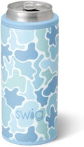 Swig Life Skinny Can Cooler, 12oz Insulated Slim Can Holder, Stainless Steel Cans Cooler, Covers for Tall Beer Bottles, Beach Accessories for Women (Saltwater Camo)
