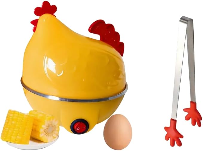 Electric Egg Cooker 7 Egg Capacity Rapid Egg Boiler Auto ShutOff Cute Chicken-Shaped Egg Steamer for Hard Boiled, Soft Boiled, Poached Eggs Veggies & More Appliance & Cute Kitchen Tongs