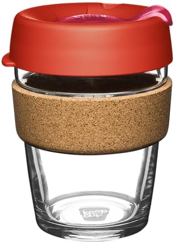 KeepCup Brew Cork, Reusable Glass Tumbler with Natural Cork, Tall Coffee Cup 12oz/340ml - Daybreak
