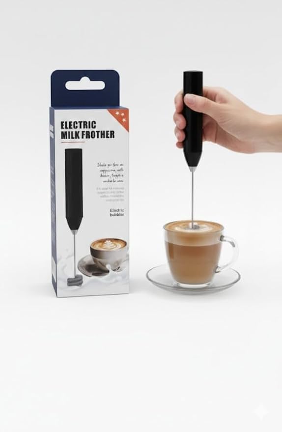 Electric Milk Frother, Handheld Coffee Foam Maker with Stainless Steel Stem, Battery Operated Whisk for Lattes, Cappuccinos, Hot Chocolate
