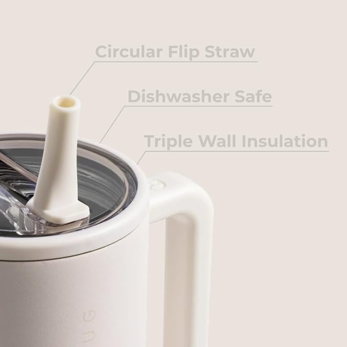 HydroJug Traveler 32oz, Insulated Tumbler with Handle & Straw, Cream