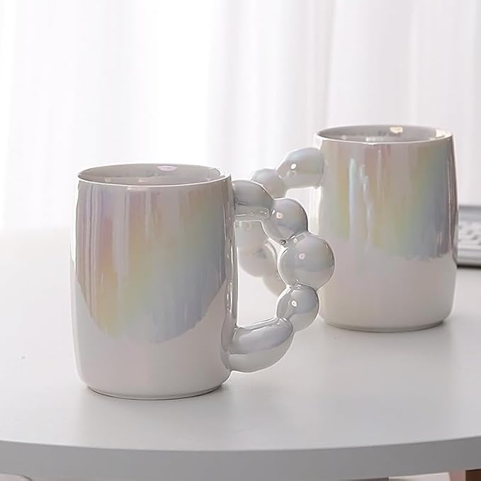 Pearl Ceramic Coffee Mug for Tea Latte Milk Cute Love Shape Cup for Home Office Women Gift 6.5 oz (Pearls White, 380 ml)