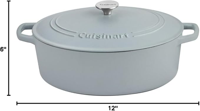 Cuisinart Chef's Classic Enameled Cast Iron Dutch Oven with Lid, Porcelain Enameled Interior, Oven Safe, Induction Compatible, 7-Quart, Oval, Matte Grey