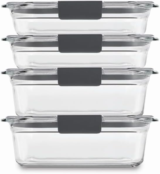 Glass Set of 4 Food Storage Containers with Latching Lids, Airtight Glass Meal Prep Containers, Microwave Dishwasher Freezer Safe