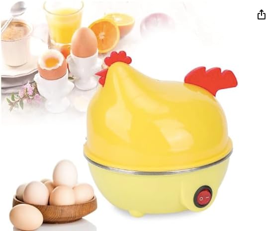 Electric Egg Cooker 7 Egg Capacity Rapid Egg Boiler Auto ShutOff Cute Chicken-Shaped Egg Steamer for Hard Boiled, Soft Boiled, Poached Eggs Veggies & More Appliance & Cute Kitchen Tongs