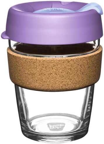 KeepCup Brew Cork, Reusable Glass Tumbler with Natural Cork, Tall Coffee Cup 12oz/340ml - Moonlight