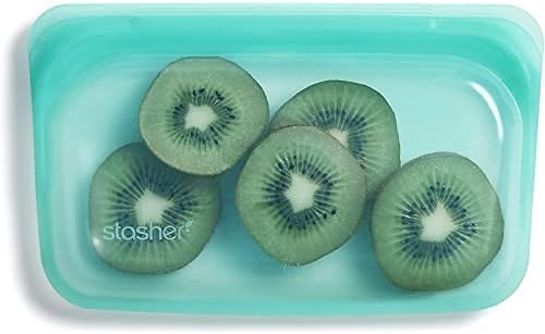 Stasher Silicone Reusable Storage Bag, Stand-Up Mini (Aqua) & Silicone Reusable Storage Bag, Snack (Aqua)