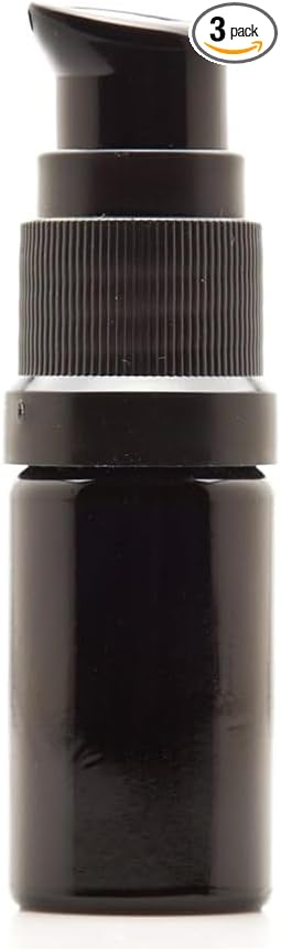 Infinity Jars 5 ML (0.17 fl oz) Refillable UV Black Glass Pump Bottles Leak-Proof Travel Containers for Toner, Sanitizer, Beard Oil, Hair Serum, Essential Oils Bottles 3-Pack