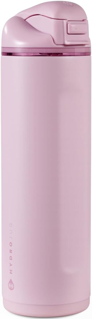 HydroJug Ease2o Water Bottle with Straw & Chug Lid, Stainless Steel, Vented Cap to Help Reduce Pressure, Water-Level Window, Cup Holder Friendly, Non-Slip Base – 24oz, Sweet Pea